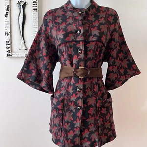 Vintage New Wool Black Red Printed Knit Kimono Sleeve Sweater Jacket Sz XS - Picture 1 of 11