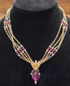 Avon Violet Passion Goldtone Necklace W/ 35 Imitation Pearls & Purple Beads 17" - Picture 1 of 10