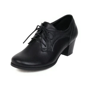 Women Oxford Shoes Round Toe Chunky Block Heel Office Comfort Pump Club Shoes - Picture 1 of 10