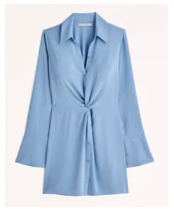 Abercrombie & Fitch | Mini Vestido Manga Larga Frente Torcido | Azul | Talla XXSP - Imagen 1 de 8