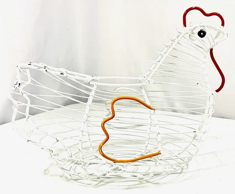 Vintage Coated Wire Hen Chicken Egg Basket Farm Farmhouse Cottage Country Decor Cover