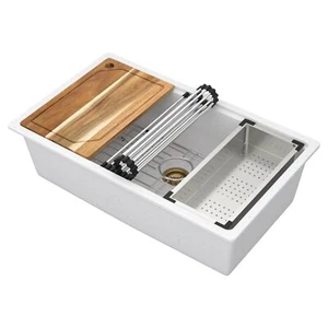 Talllor Lavello Cucina Composito Granito 32 Pollici Bianco Lavello Singolo Ciotola - Foto 1 di 9