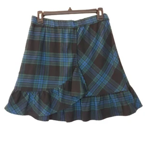 Free Assembly Ruffle Skirt XL (M) Blue Green Plaid Flannel Faux Wrap Mini NWT - Picture 1 of 11