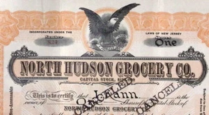 North Hudson Grocery Co North Bergen NJ 1917 Capital Stock Certificate - Bild 1 von 3
