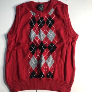 Boys Red Argyle Size 10 V Neck Sweater Vest Knit 100% Cotton - Picture 1 of 4