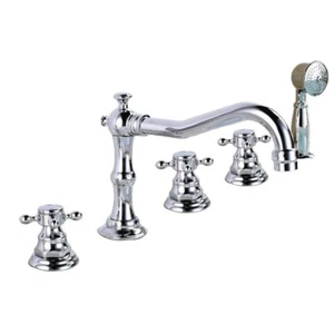 Deck Mounted 5 Hole Chrome Brass Bathroom Roman Tub Faucet Set With Hand Shower - Picture 1 of 9