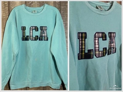 LCA Aqua Green Oversized Sweatshirt Large Embroidered Tartan Letters Cozy - Image 1 of 4