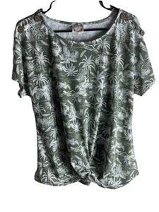 NWT Tru Self Women's Large Top Front Tie Waist Short Sleeve - Picture 1 of 8
