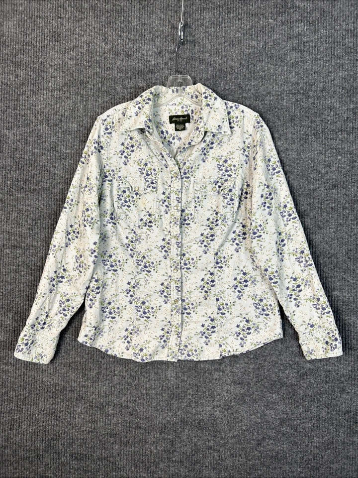 Camisa Eddie Bauer Para Mujer Pana Perla Floral a Presión Talla Mediana Cottage Boho Foto 1 de 4