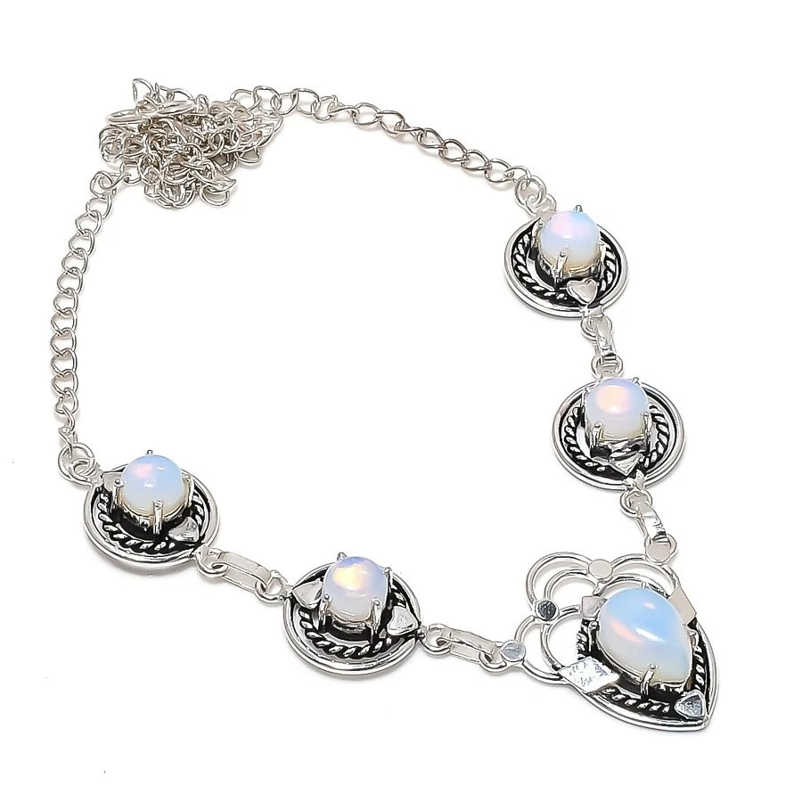 Milky Fire opal  Gemstone Handmade 925 Sterling silver Jewelry Necklace Size 18" - Image 1 of 1