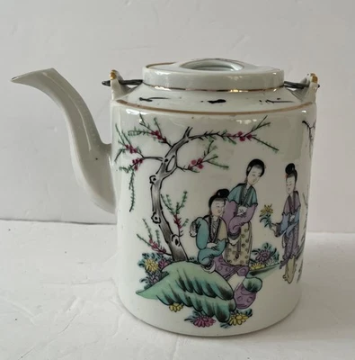 Vintage Porcelain Hand Painted Chinese Famille Rose Teapot  - Image 1 of 4