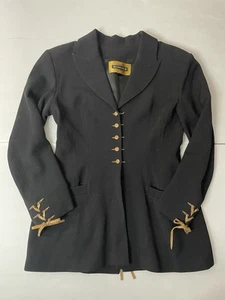 Plien Sud Paris Black Wool Blazer Jacket Tan Lace Up Wrists And Back Size US 12 - Picture 1 of 14