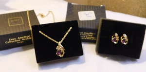 Avon Faux Amethyst Pendant Necklace and Earrings Vintage Set 1995 - Picture 1 of 5
