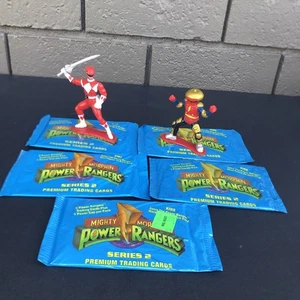 1994 Mighty Morphin Power Rangers Series 2 Sealed Card Packs Lot of 5 & 2 Figs - Picture 1 of 10