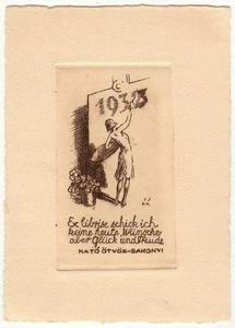 KORNEL REVESZ: Neujahrsgraphik P. F. 1933 für Kato Ötvös-Bakonyi - Photo 1/1