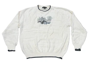 Maglione uomo vintage Croft & Barrow ricamato pesce pescatore vecchio denaro grande - Foto 1 di 6