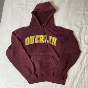 Vintage Lightly Distressed Champion Oberlin Maroon Hoodie Small - Picture 1 of 5
