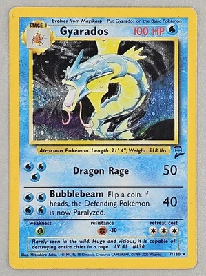 2000 Pokemon, Base Set 2, #7/130 Gyarados, Holo Rare, Medium Played MP - Image 1 of 2
