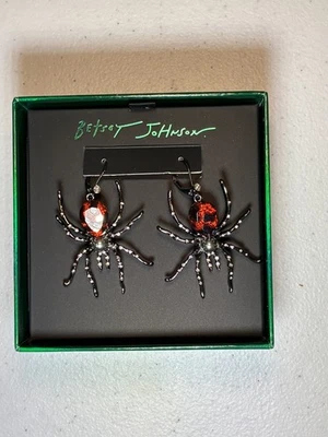 Betsey Johnson Earrings Red & Black Spider  Glampire Drop New - Image 1 of 4