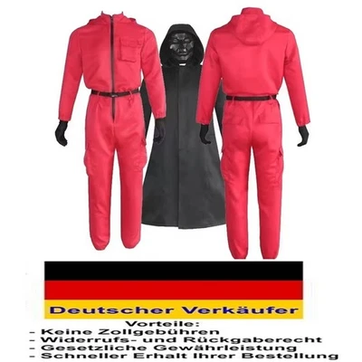 K.A. Squid Game Overall Kostüm Maske Herren Damen Karneval Fasching Halloween