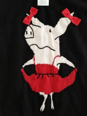 Olivia Pig Sweater Girls 10/12 Gymboree W/ Pig In Red Dress & Bows White Trim - Image 1 of 4