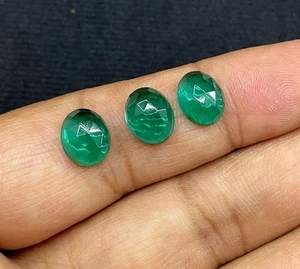 Paraiba Green Quartz Rose Cut Oval Cabochon Loose Gemstone 9.5x8 MM 3 Pieces 7Ct - Picture 1 of 5