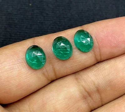 Paraiba Green Quartz Rose Cut Oval Cabochon Loose Gemstone 9.5x8 MM 3 Pieces 7Ct - Image 1 of 4