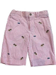 Polo Ralph Lauren Youth Boys Seersucker Shorts Bulldog Preppy Pink White Sz 6 - Picture 1 of 4