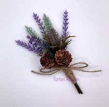 Scottish Wedding Buttonhole~Artificial Heather Thistle Pine Cones~Jute Wrapped