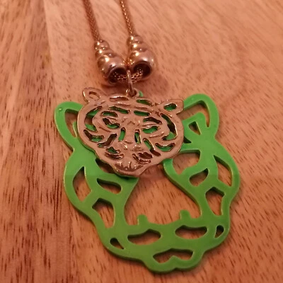 Halskette mit Tigerkopf Modeschmuck Kette Tiger grün goldfarben neckchain chain - Bild 1 von 2