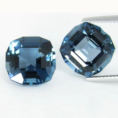 Cojín de topacio azul Londres natural brillante 14,72 quilates corte personalizado par a juego VDO Foto 1 de 4
