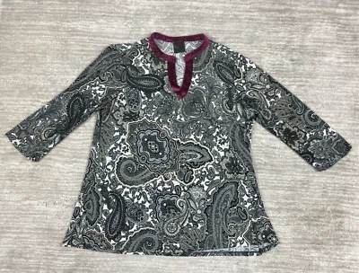 JTB Top Mujer Grande Negro Blanco Paisley Poliéster Pullover Manga 3/4 Foto 1 de 4
