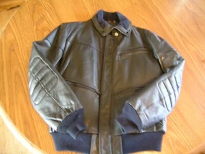 Vtg Yamaha Leather Jacket 40 Men Black Bomber Distressed Elbow Padding, lined - Picture 1 of 5