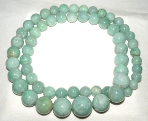 Vintage Chinese Mottled Green Jadeite Jade Graduated Bead Necklace 30" (InS)#L2 - Picture 1 of 11