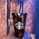 Starbucks 16 oz Cold Cup Tumbler Tortoise Shell Mocha Swirl Brown with Straw