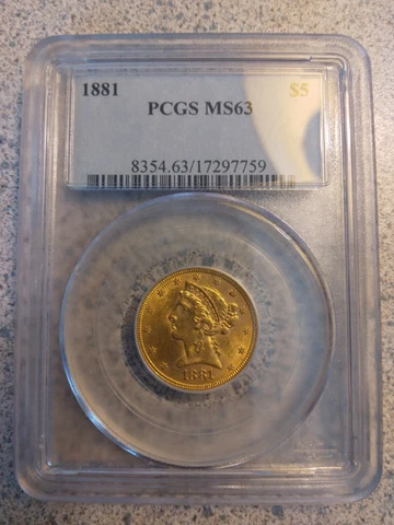1881 LIBERTY HEAD $5 HALF EAGLE GOLD PCGS MS63 Cover