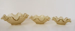 3 Gold Gelb Rüschen Rand Nesting Schalen Vertiefung Glas - 4", 4,5" & 5" - Bild 1 von 16
