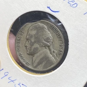1945 P Jefferson Nickel 35% Silver Clipped Planchet Clip Error FN - Picture 1 of 2
