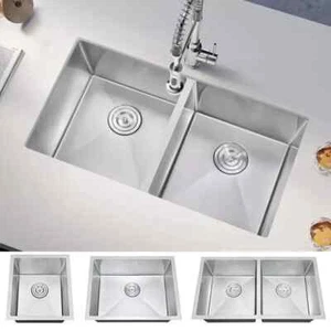Single Slot /Double Bowl Stainless Steel /Laundry Sink Undercounter Bar Basin US - Picture 1 of 34
