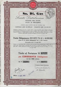 1950 IL GAS A MILANO NEGLI ANNI '50 * SO.DI.GAS OBBLIGAZIONE AL 7 % * DOC - Foto 1 di 1