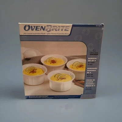 NEW Old Stock Set of 4 Oneida White OvenBrite Ramekin/Serving Bowls NIB Classic! - Image 1 of 4