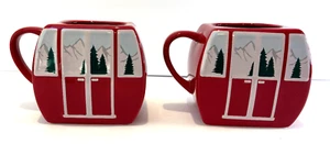 Pair of Mark and Graham 32oz Ceramic Gondola Mugs Ski Winter Mountains Red - Picture 1 of 6
