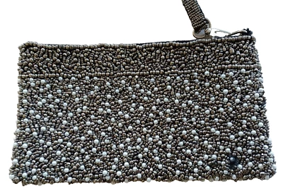 Bolso sin asas Tommy Bahama plateado con cuentas cartera natural hadle cottagecore nuevo sin etiquetas fiesta Foto 1 de 4