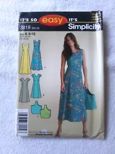 Simplicity 3819 So Easy Pattern~Miss Taglia 8-18~Vestito in Borsa 2 Lunghezze~Non Tagliato - Foto 1 di 4