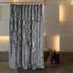 Crushed Velvet Shower Curtain, Grey Shower Curtain for Bathroom, Luxury Shower C - Picture 1 of 6