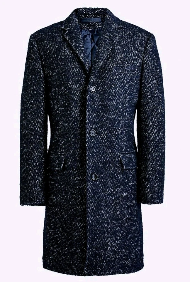 NWT J.Crew Navy Wool-Blend Herringbone Thompson Topcoat Overcoat Size 44 - Image 1 of 1