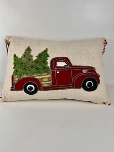 Merry Christmas Decorative Throw Pillow Pickup Truck Xmas Trees - Picture 1 of 11