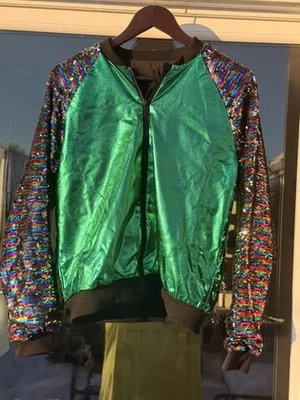 Chaquetas bomber de lentejuelas para niños manga larga con lentejuelas cuerpo satinado cuello acanalado Foto 1 de 2