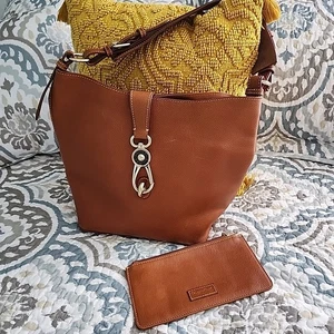 Bolso Hobo Grande Dooney Bourke Cuero Florentino Marrón Natural Rústico con Bolsa con Cremallera - Imagen 1 de 24