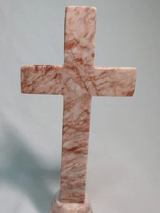 Rosen Travertin Stein handgeformtes Kreuz freistehend - Bild 1 von 10